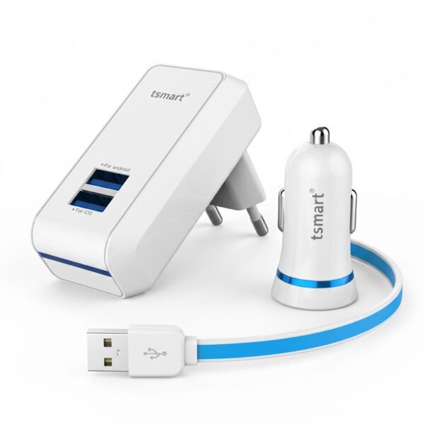 Tsmart 3in1 Şarj Seti, Seyahat Şarjı, Araç Şarjı ve Android uyumlu Şarj Kablosu Birada