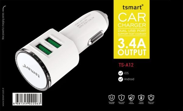 Tsmart Şarj Kablolu 3.4A Araç Şarj Seti