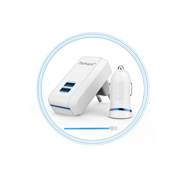 Tsmart 3in1 Şarj Seti, Seyahat Şarjı, Araç Şarjı ve Şarj Kablosu Birada