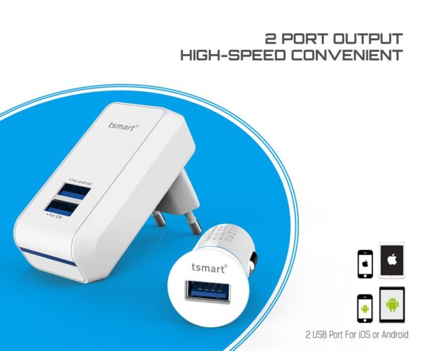 Tsmart 3in1 Şarj Seti, Seyahat Şarjı, Araç Şarjı ve Şarj Kablosu Birada