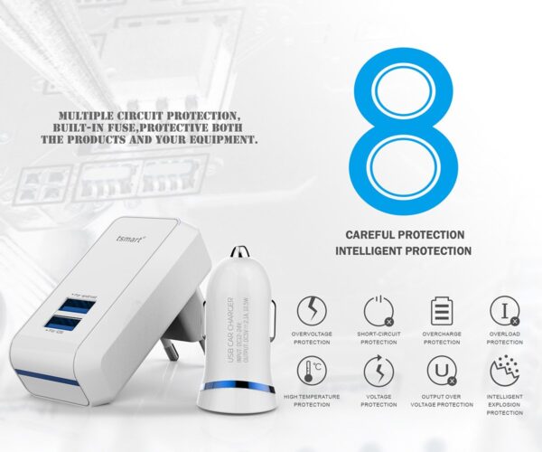 Tsmart 3in1 Şarj Seti, Seyahat Şarjı, Araç Şarjı ve Şarj Kablosu Birada
