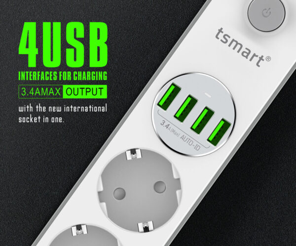 Tsmart Akım Korumalı Akıllı Priz 4USB Port