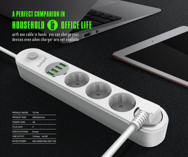 Tsmart Akım Korumalı Akıllı Priz 4USB Port